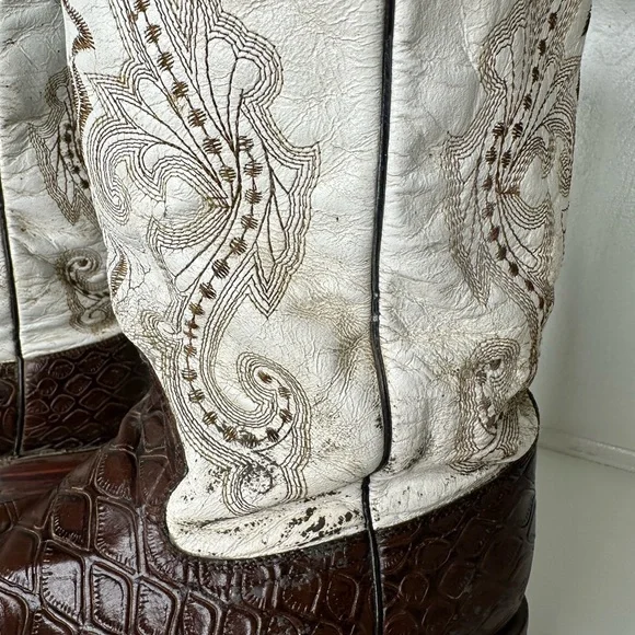 **SOLD**Ferrini Lizard Print Western Cowboy Boots Men’s 10.5 Brown & White - Picture 2 of 11